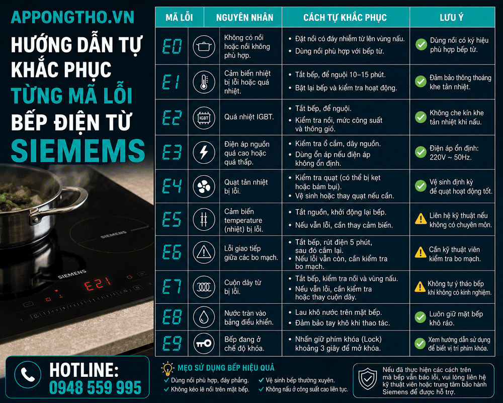 Bảng Mã Lỗi Bếp Từ Siemens Chi Tiết Cách Khắc Phục Từ A-Z