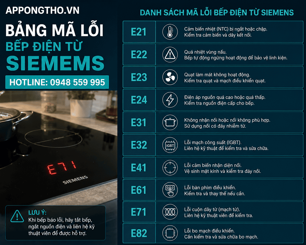 🔧 3. Bếp từ Siemens báo lỗi F5 – Nồi sai vị trí
