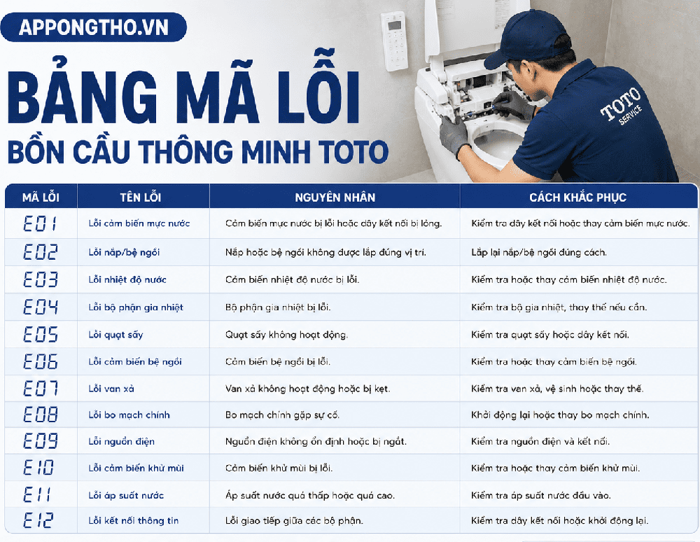 Bảng Mã Lỗi Bồn Cầu TOTO Hướng Dẫn Tự Khắc Phục An Toàn