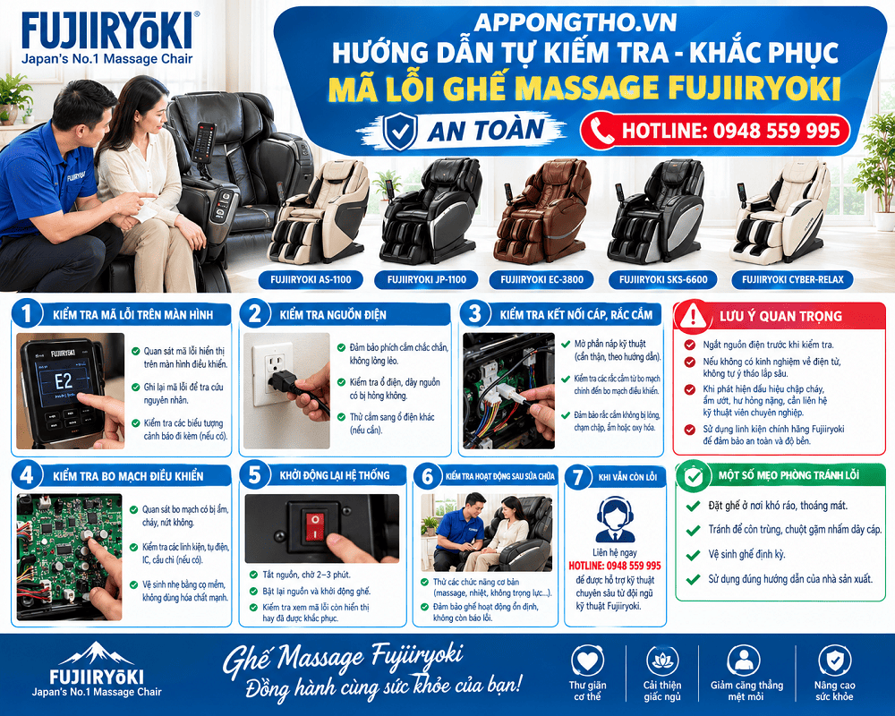 15. Khắc phục lỗi cảm biến hành trình trên ghế Massage Fujiiryoki