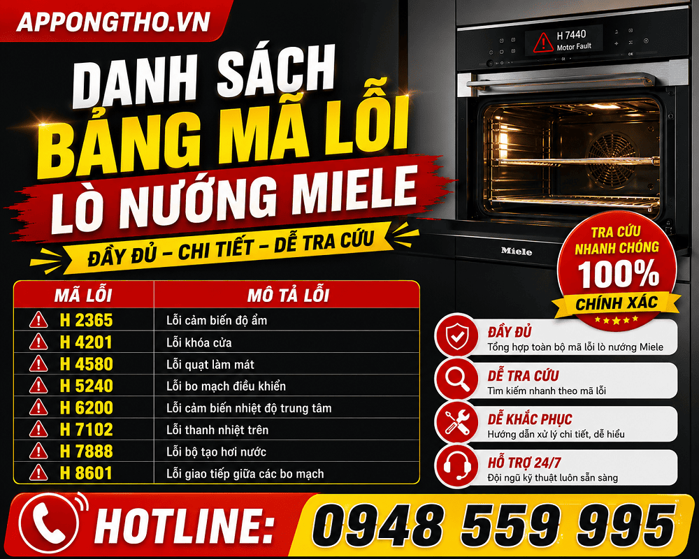 Bảng mã lỗi lò nướng Miele Inverter