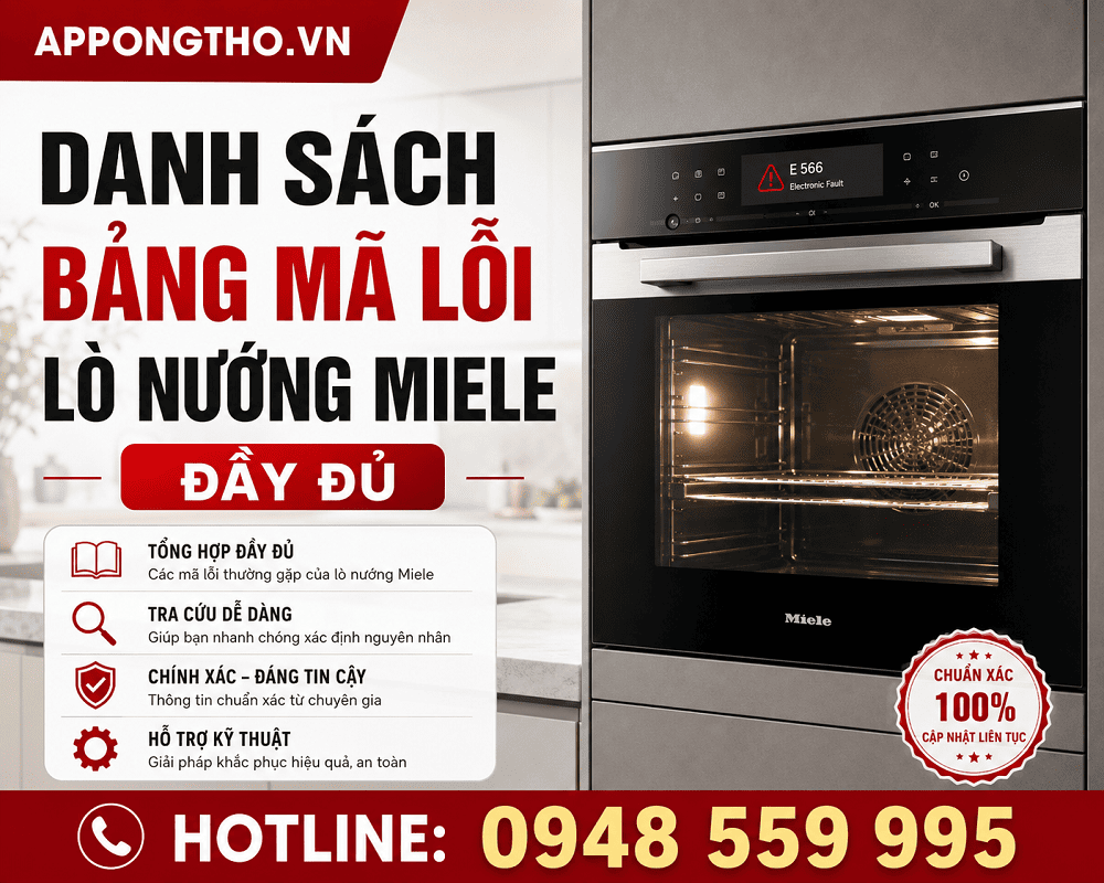 8. Lò nướng Miele báo lỗi F54, F188, F195 (Lỗi đầu dò nhiệt)
