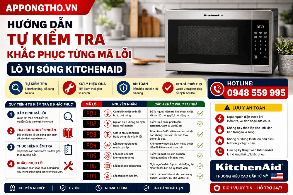 Bảng Mã Lỗi Lò Vi Sóng KitchenAid Nguyên Nhân & Khắc phục