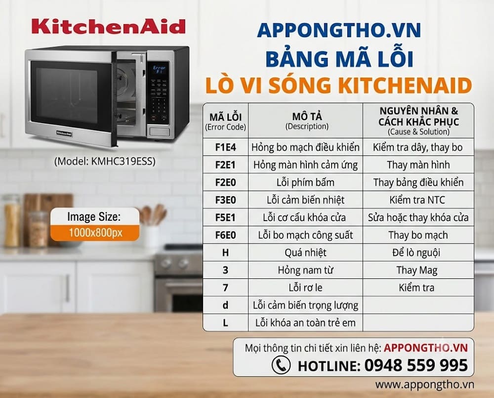 Bảng mã lỗi lò vi sóng KitchenAid