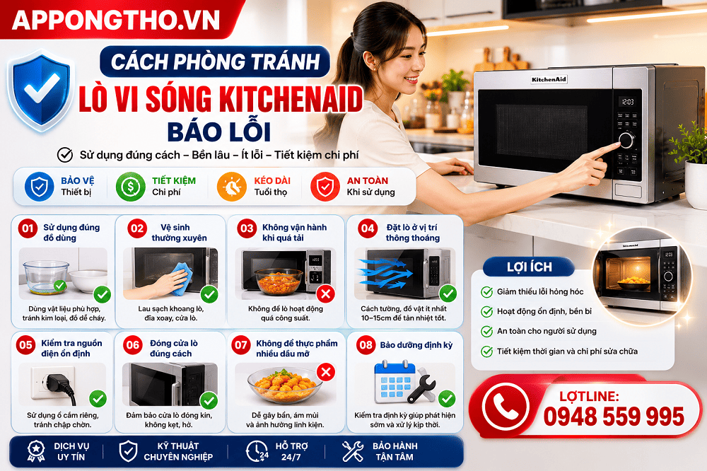 1. Lò vi sóng KitchenAid báo F1 / F1E1 – Bo mạch lỗi