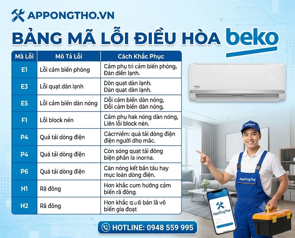 Bảng Mã Lỗi Điều Hòa Beko Nguyên Nhân & Cách Tự Khắc Phục