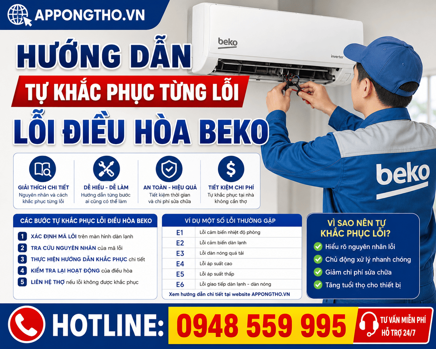 Cách tự khắc phục từng lỗi điều hòa Beko chuẩn an toàn