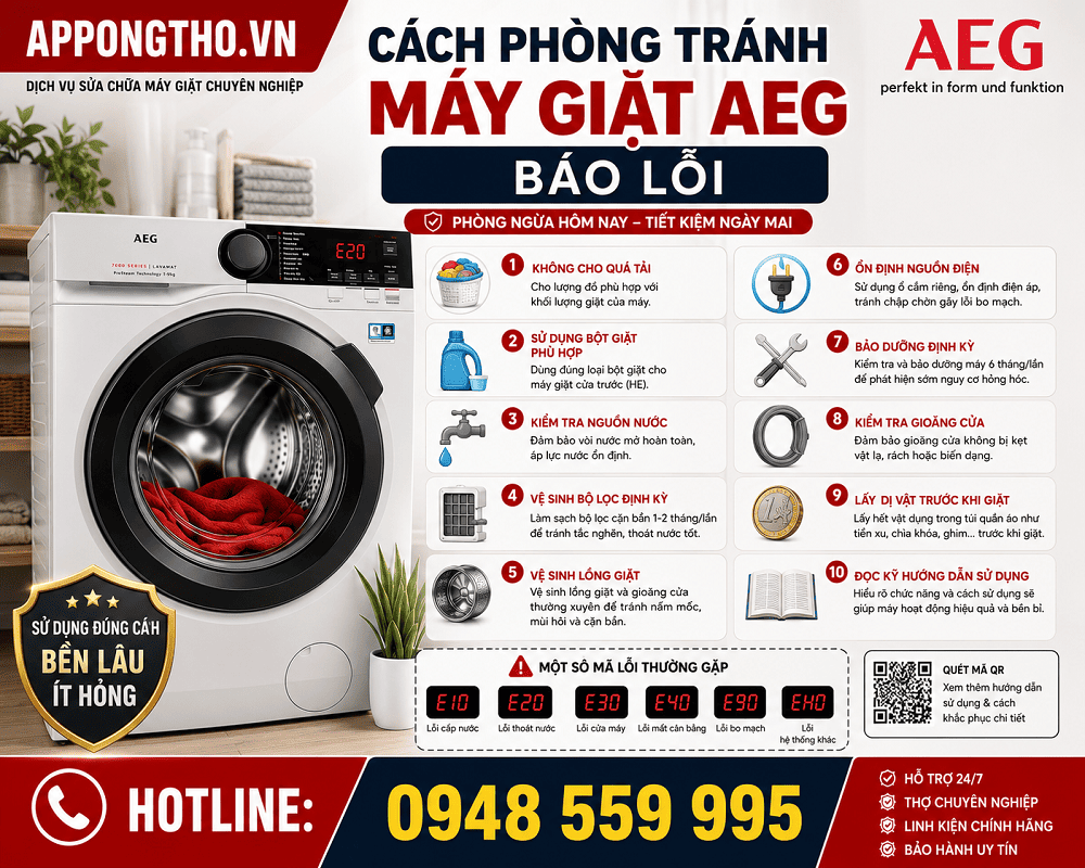 Mã lỗi máy giặt AEG cửa trước, cửa trên là gì?