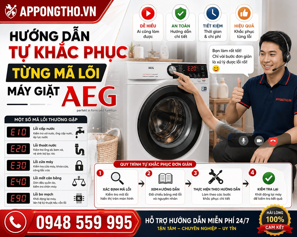 Bảng mã lỗi máy giặt AEG cửa trước, cửa trên
