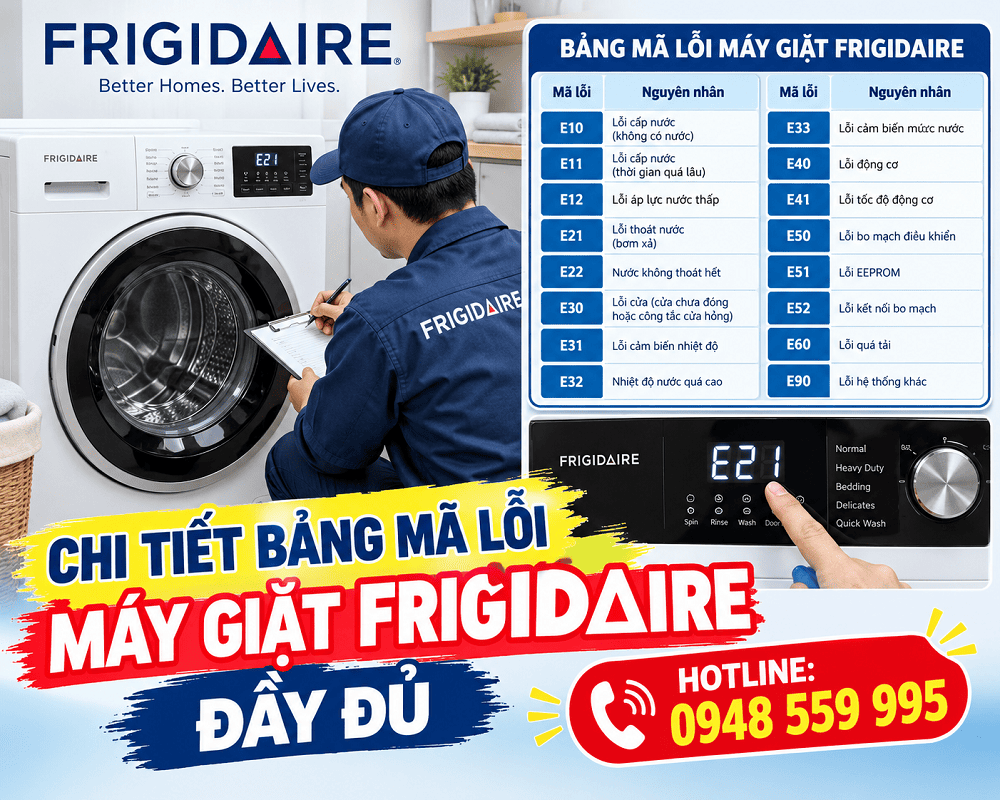 Bảng Mã Lỗi Máy Giặt Frigidaire Nguyên Nhân & Cách Khắc Phục