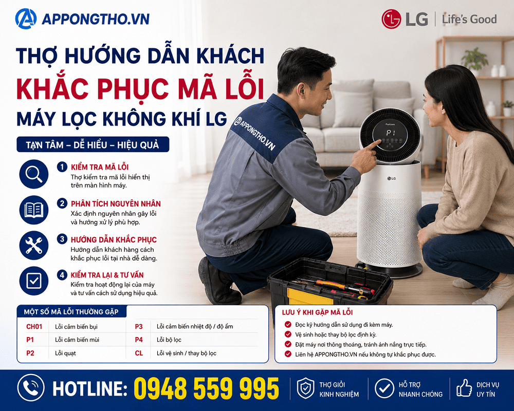 Quy trình tự khắc phục từng lỗi máy lọc không khí LG an toàn