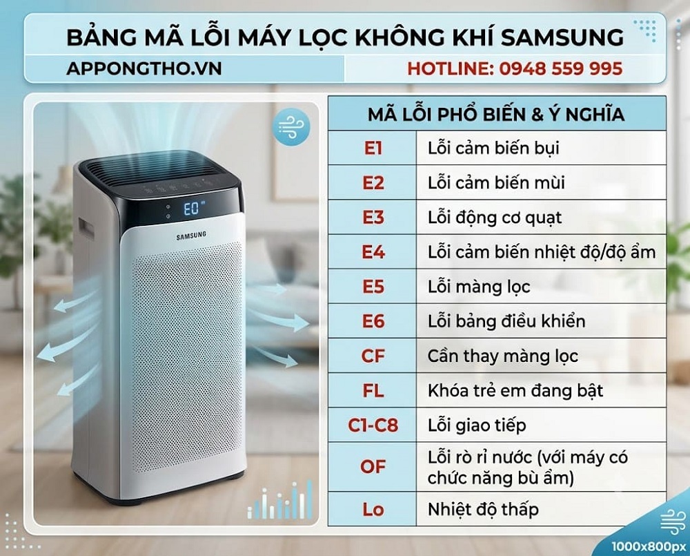 Cách Khắc phục Từng Mã Lỗi Máy Lọc Không Khí Samsung An Toàn