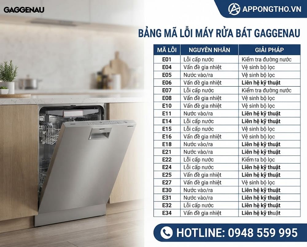 Lợi ích khi hiểu mã lỗi máy rửa bát Gaggenau