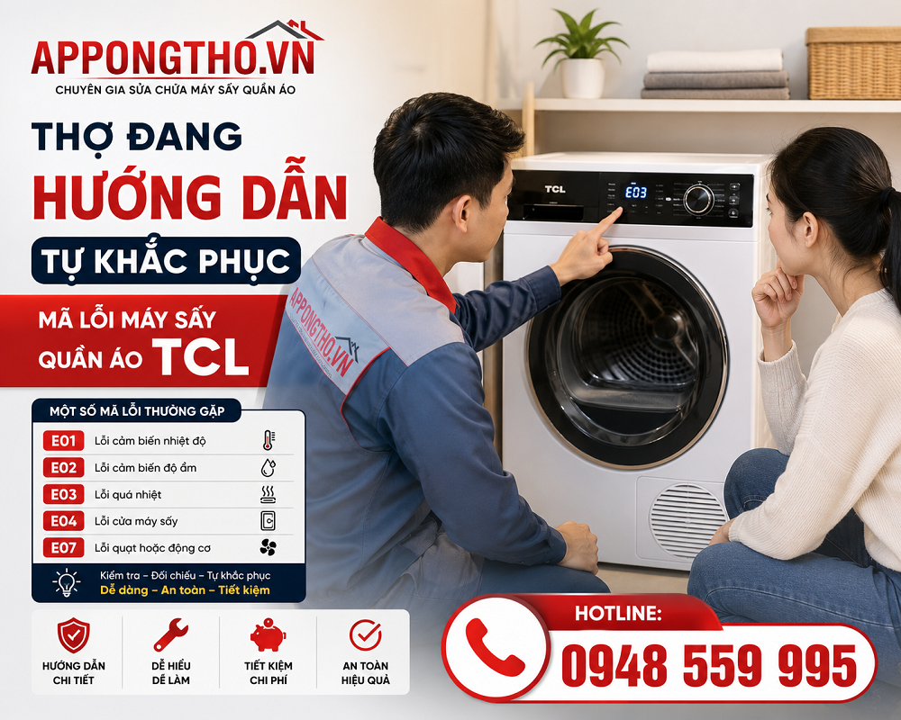 Bảng mã lỗi máy sấy quần áo TCL
