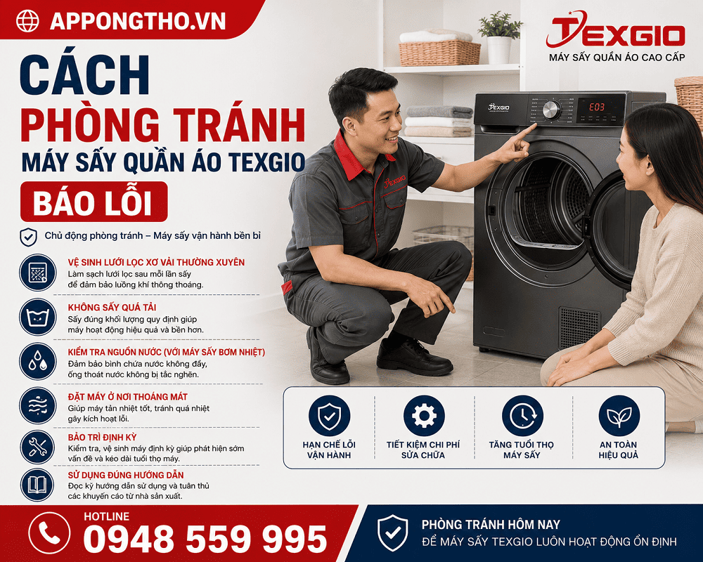 Mã lỗi máy sấy quần áo Texgio là gì?