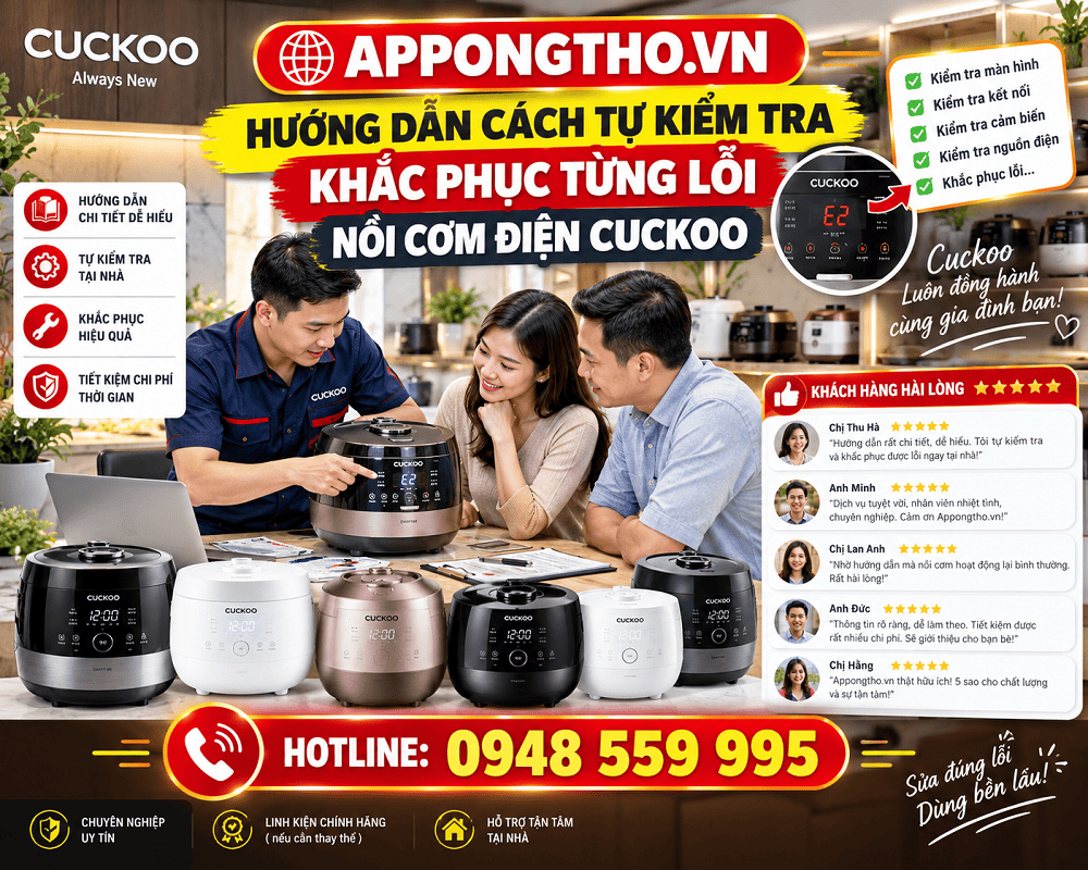 Bảng mã lỗi nồi cơm điện Cuckoo đầy đủ