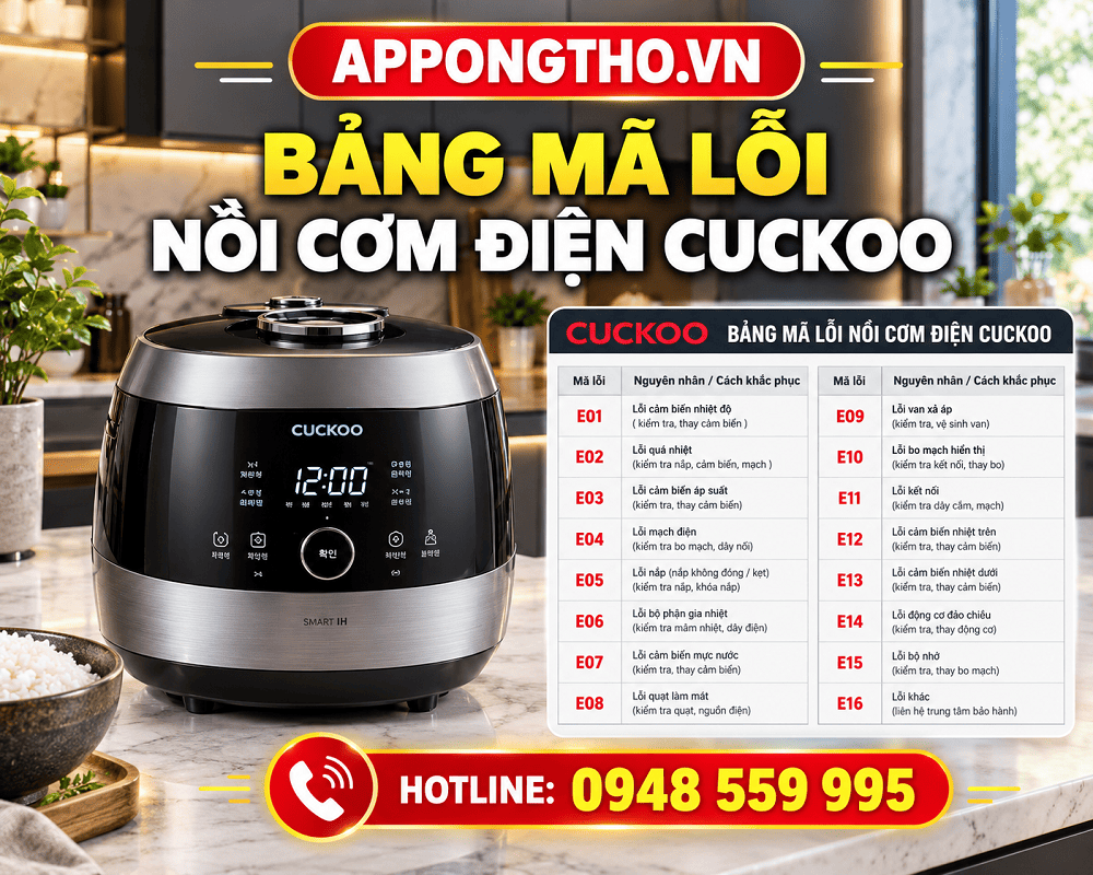 Dịch vụ sửa mã lỗi nồi cơm điện Cuckoo uy tín