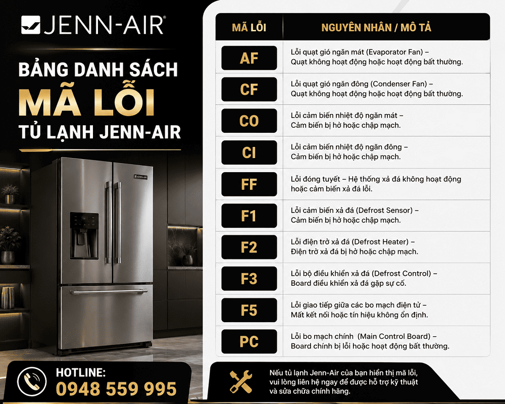 Dịch vụ sửa mã lỗi tủ lạnh Jenn-Air uy tín App ong Thợ