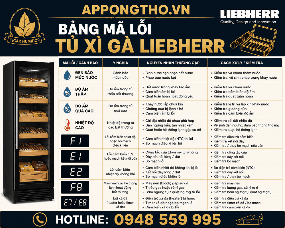 Bảng mã lỗi tủ xì gà Liebherr