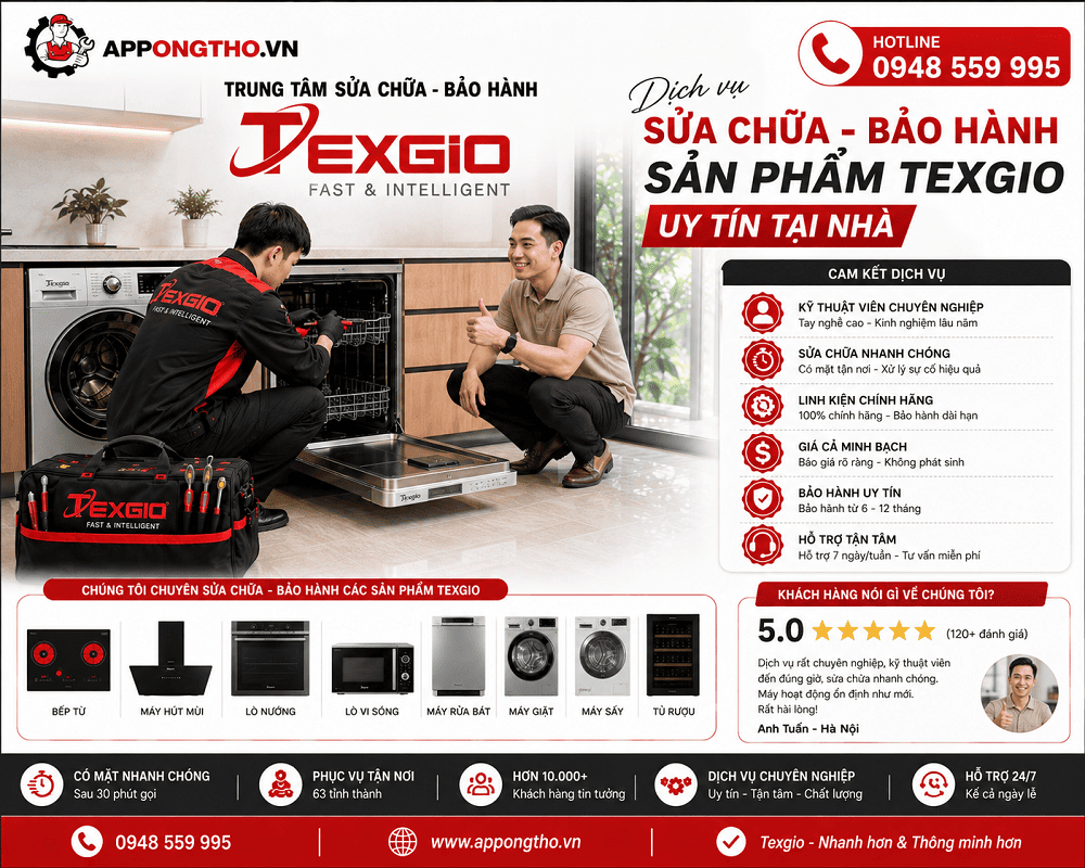 1. Sửa chữa sau bảo hành Texgio tại Ba Đình - Hà Nội