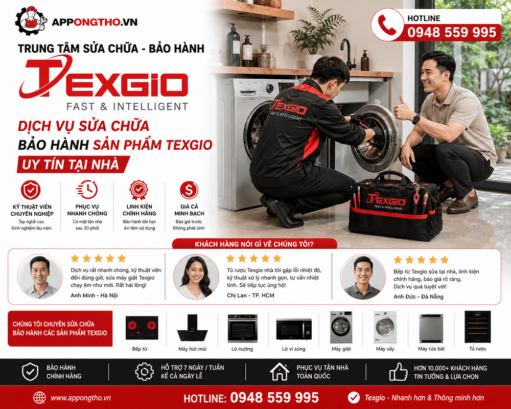5. Sửa chữa sau bảo hành Texgio tại Tây Hồ - Hà Nội