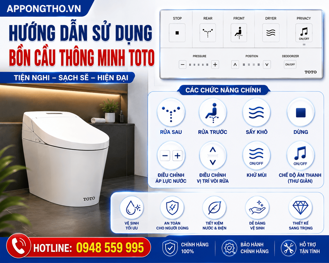 Hướng Dẫn Sử Dụng Bồn Cầu Thông Minh TOTO Các Chức Năng