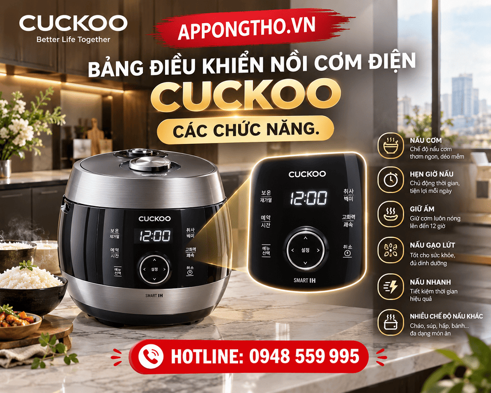 Bảng điều khiển nồi cơm điện Cuckoo đầy đủ