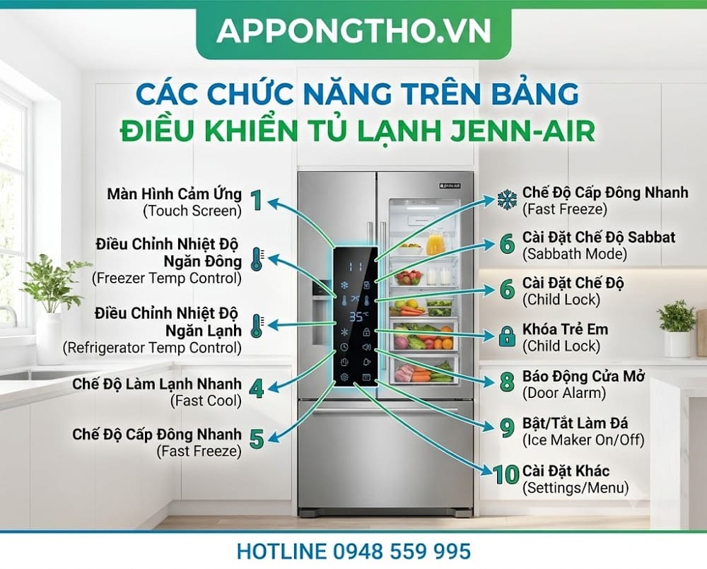 Bảng điều khiển tủ lạnh Jenn-Air Inverter, Side by side