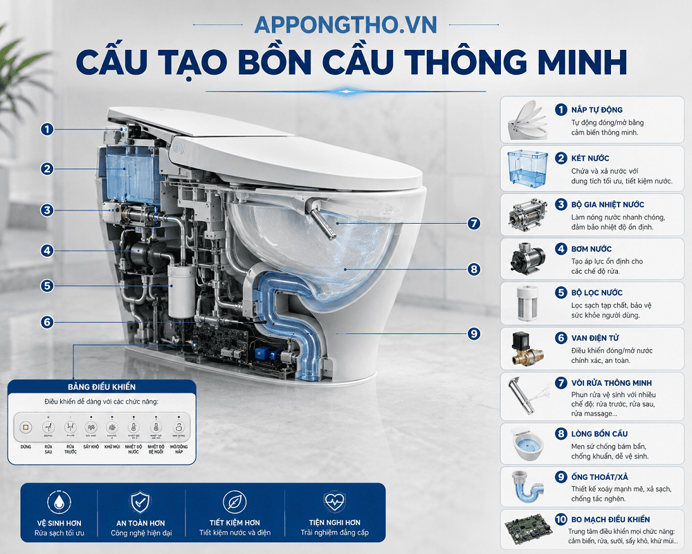Cấu Tạo Bồn Cầu Thông Minh | Nguyên Lý | Sơ Đồ Mạch Điện