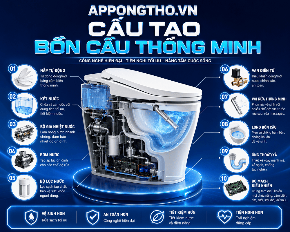 Cấu tạo bồn cầu thông minh các thành phần
