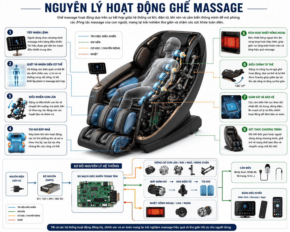 Cấu tạo ghế Massage các thành phần