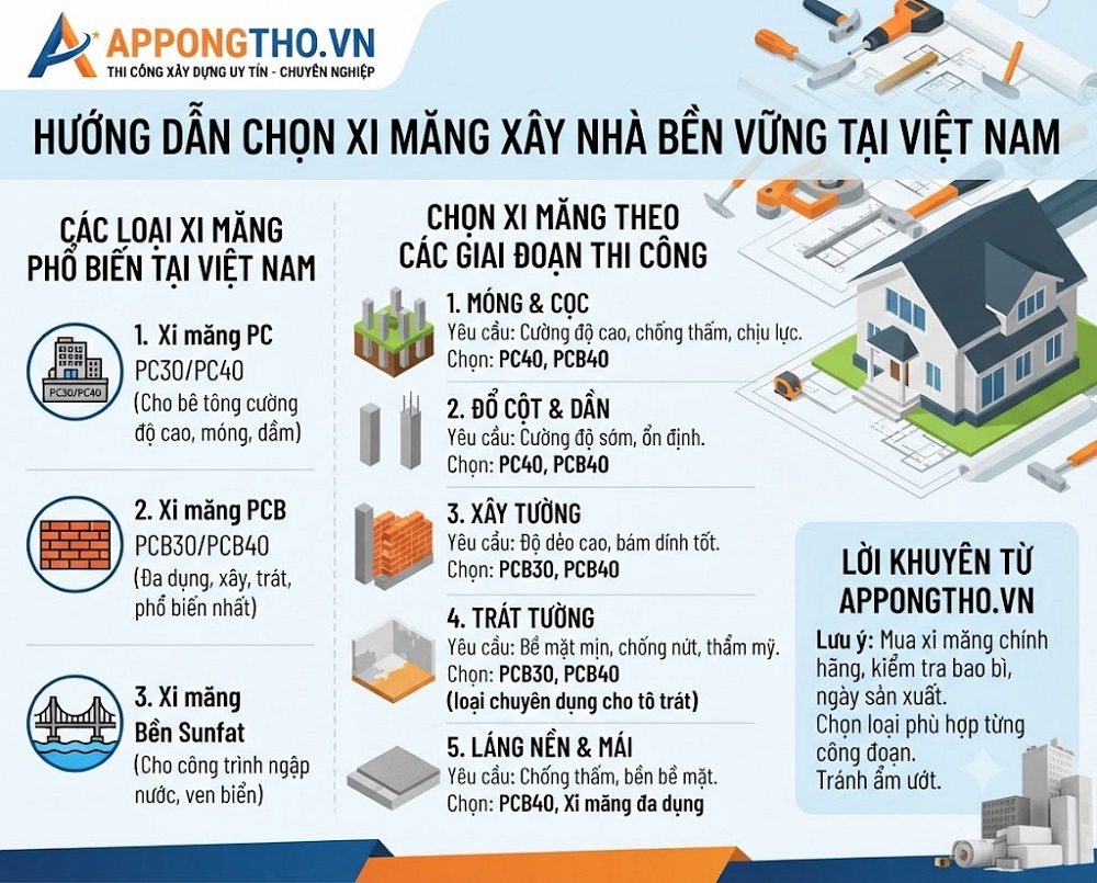 Cách chọn xi măng phù hợp từng giai đoạn xây sửa nhà