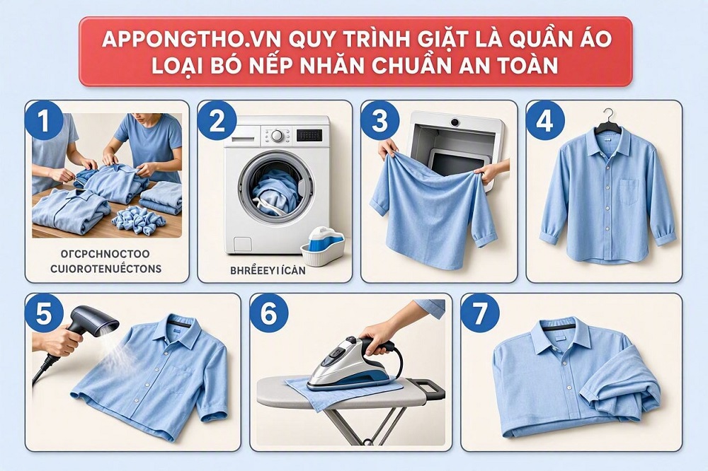 Quy trình 7 bước giặt là quần áo loại bỏ nếp nhăn