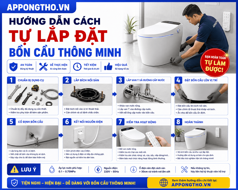 Nên tự lắp bồn cầu thông minh hay gọi thợ?