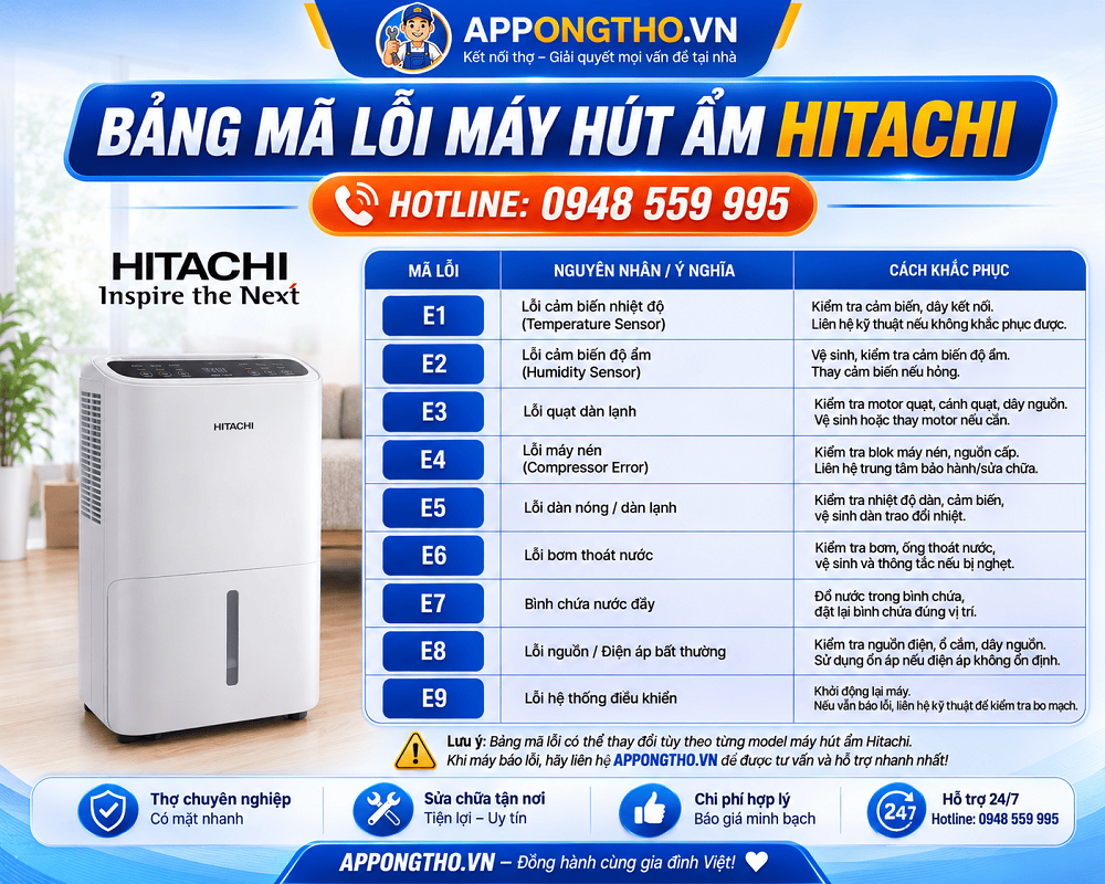 Cách Khắc Phục Từng Mã Lỗi Máy Hút Ẩm Hitachi Chuẩn An Toàn