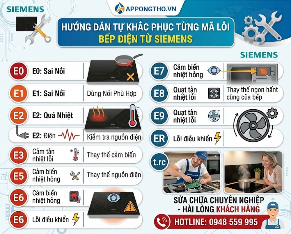 🔧 15. Bếp từ Siemens báo lỗi U400 – Sai cấu hình nguồn