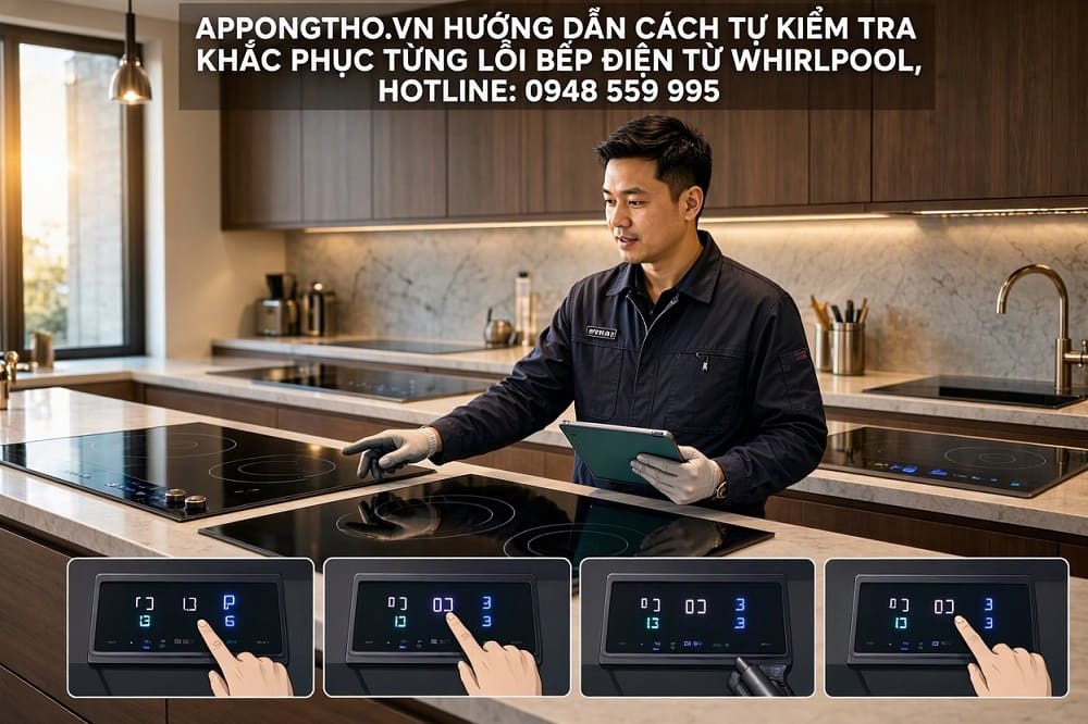 1. Bếp từ Whirlpool báo E2 / E_2 – Quá nhiệt linh kiện