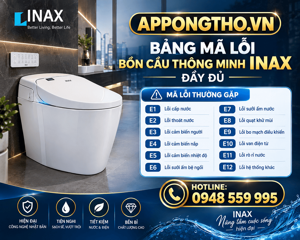 10. Bồn cầu INAX báo E12, E22 – Lỗi van nước