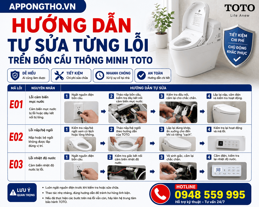 Bảng mã lỗi bồn cầu thông minh TOTO