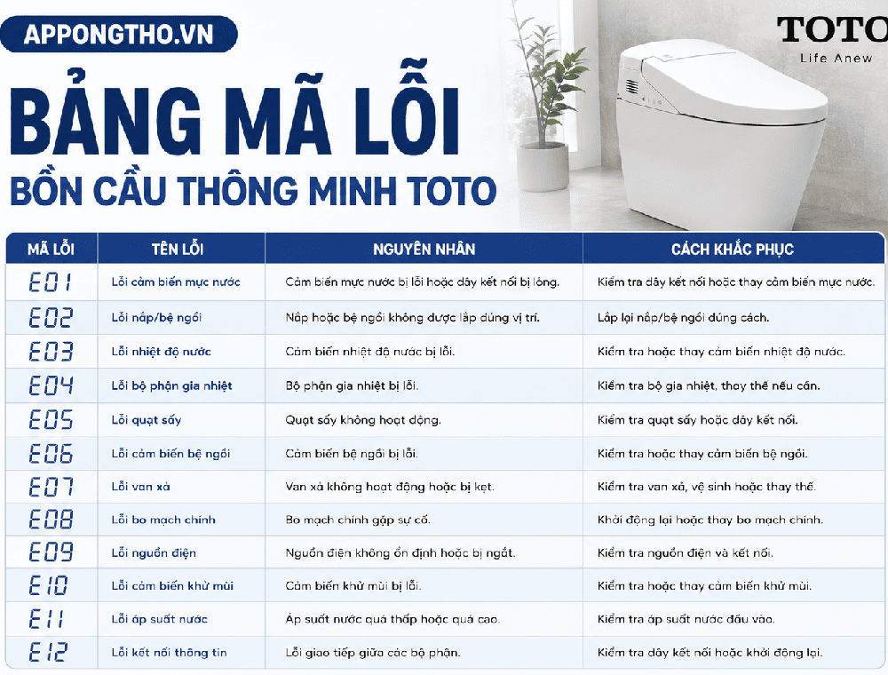 7. Bồn cầu TOTO báo lỗi Seat, No Seat Heat – Lỗi sưởi nắp ngồi
