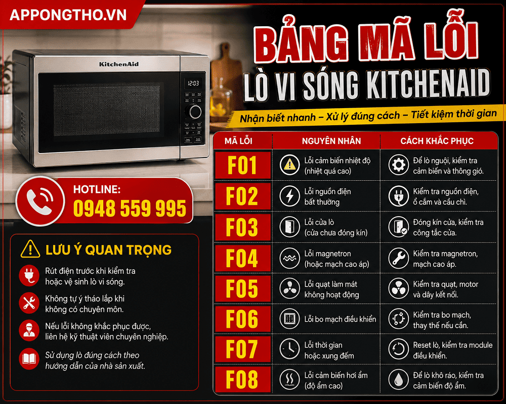 19. Lò vi sóng KitchenAid báo F6E8 – Tần số lỗi