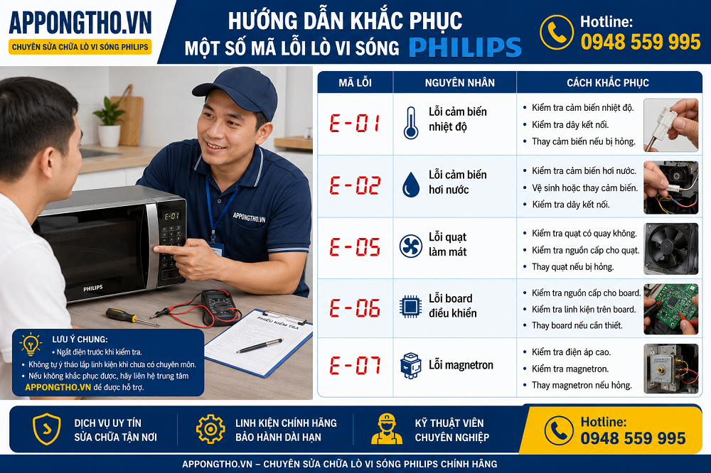 Bảng mã lỗi lò vi sóng Philips
