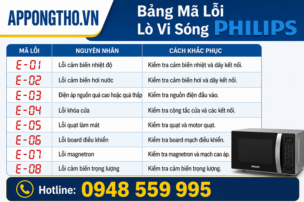 Bảng Mã Lỗi Lò Vi Sóng Philips Hướng Dẫn Cách Tự Khắc Phục