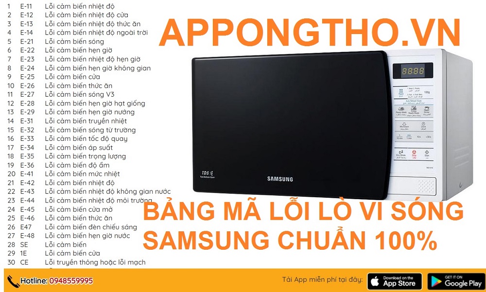 Full Bảng Mã Lỗi Lò Vi Sóng Samsung Cách Khắc Phục 40 Sự Cố