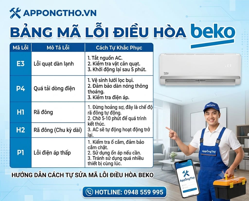 4. Điều hòa Beko báo lỗi E3 – Block/Gas