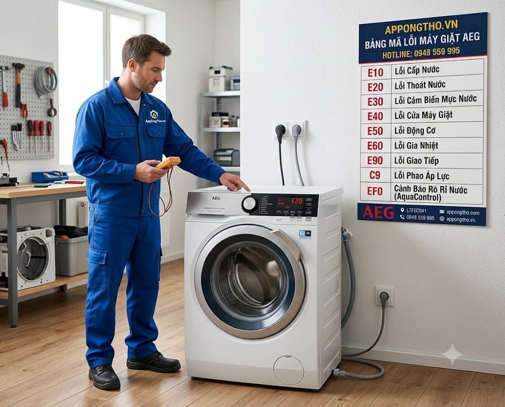 15. Máy giặt AEG báo lỗi E45 – Liên kết khóa lỗi