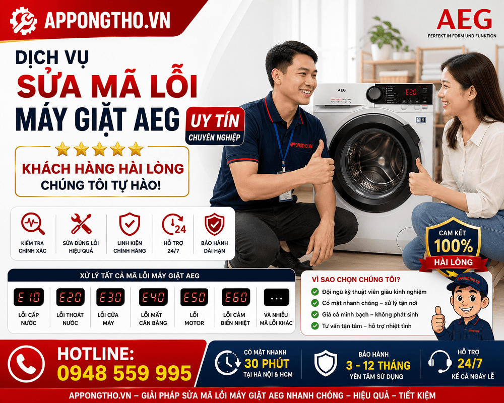 21. Máy giặt AEG báo lỗi E58 – Quá tải motor