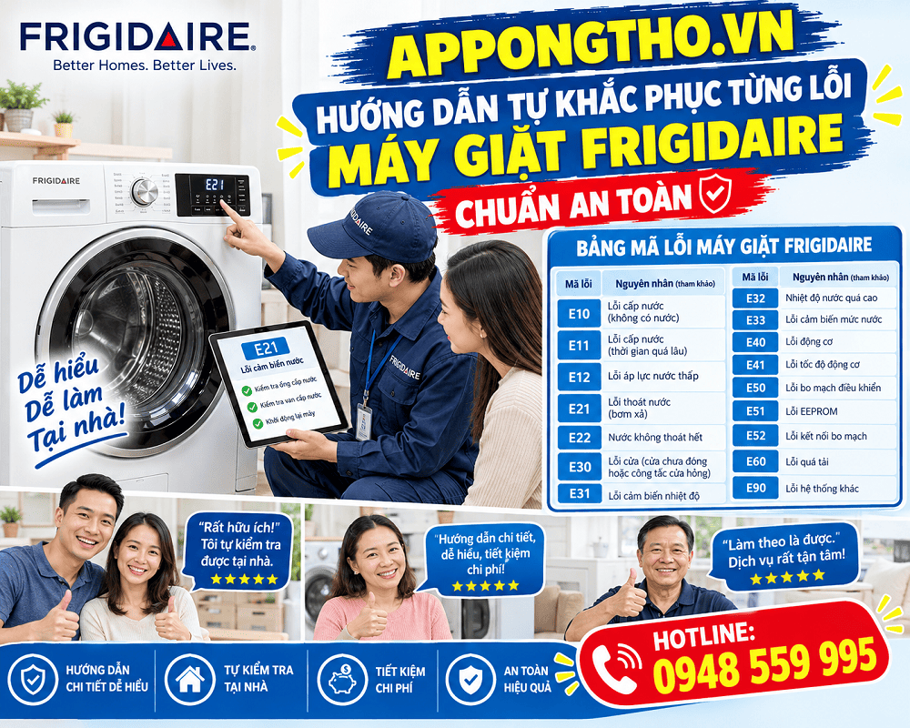 15. Máy giặt Frigidaire báo E58 – Động cơ quá dòng