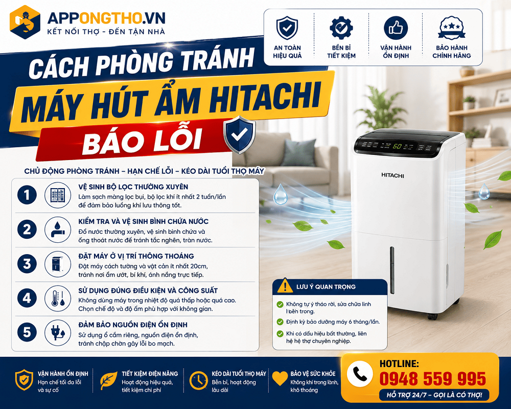 15. Máy hút ẩm Hitachi báo E8 / E9 – Lỗi máy nén