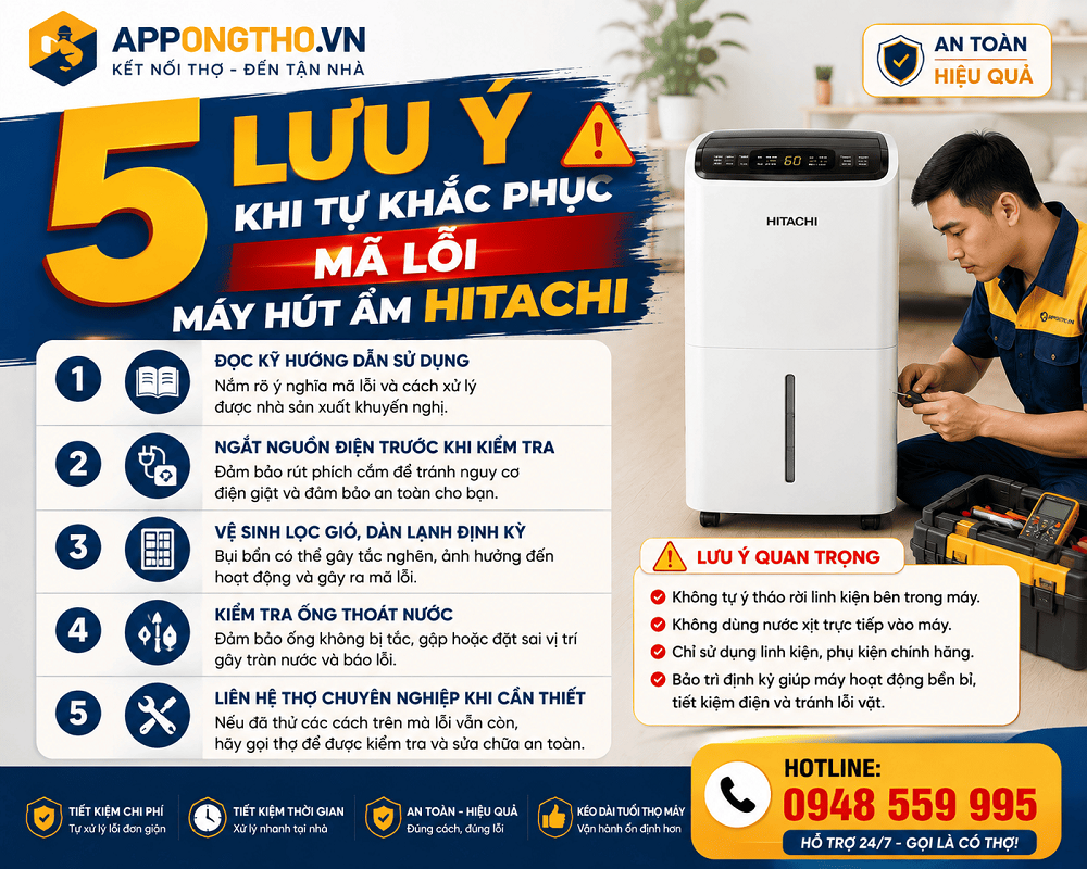 10. Máy hút ẩm Hitachi báo E1 – Lỗi dàn ngưng